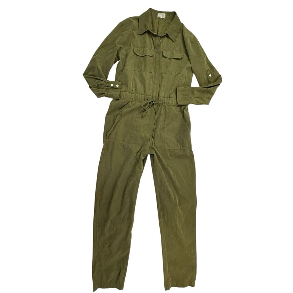 Heroes & Dreamers Jumpsuit Women Large Army Green Coveralls Roll Tab Sleeves